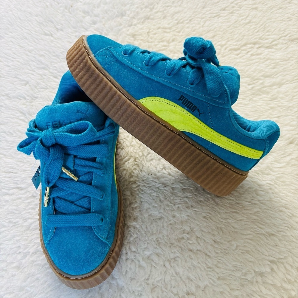Puma Fenty x Creeper Phatty Speed Blue/Lime Suede Unisex Sneakers EU 37 US W6 M5 - Picture 1 of 12